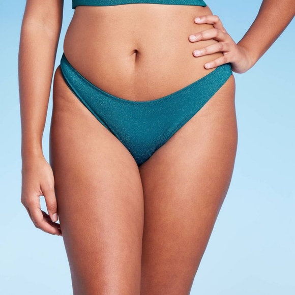 NWT High Leg Extra Cheeky Teal Blue Shimmer Bikini Bottom 👙 - Picture 4 of 7